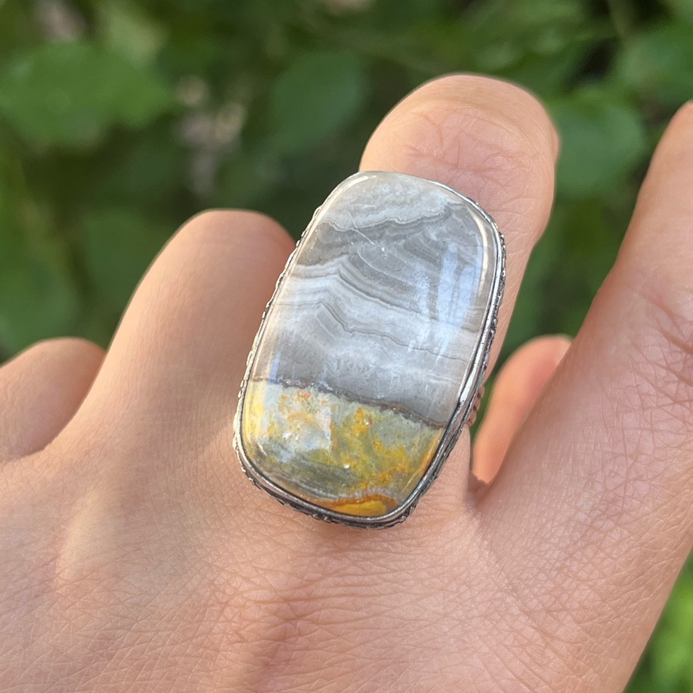 Size 8 925 Silver Plated Bumblebee Jasper‎ Rectangular Ring 2289 - Picture 5 of 9